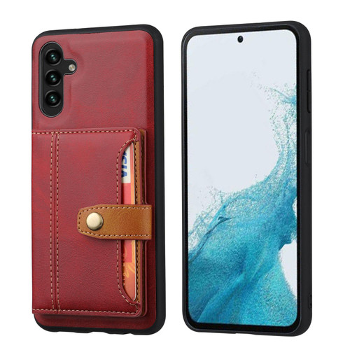 Samsung Galaxy S26+ Calfskin Card Slot TPU Hybrid PU Phone Case - Red