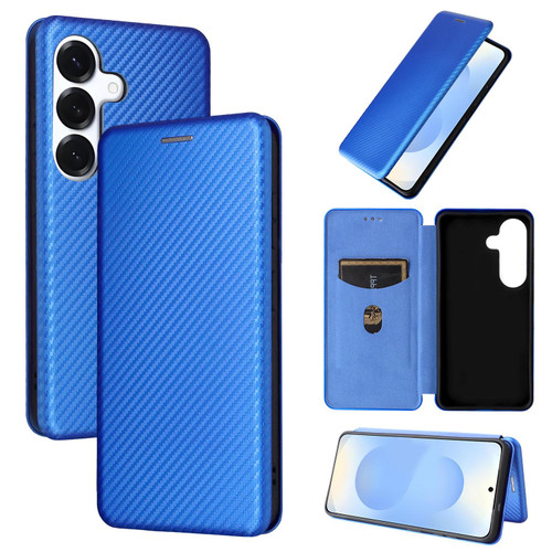 Samsung Galaxy S26+ Carbon Fiber Texture Flip Leather Phone Case - Blue