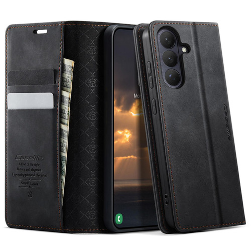Samsung Galaxy S26+ CaseMe 033 Calf Leather Lining Microfibre RFID Blocking Phone Case - Black