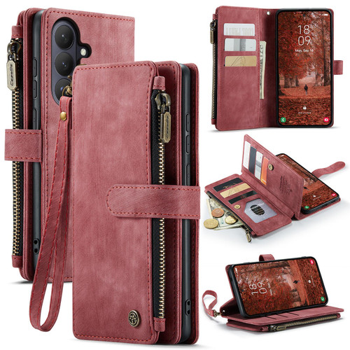 Samsung Galaxy S26+ CaseMe C30 Card Slots Zipper Wallet Leather Phone Case - Red