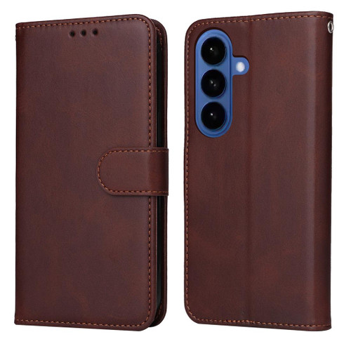Samsung Galaxy S26+ Classic Calf Texture Flip Leather Phone Case - Brown