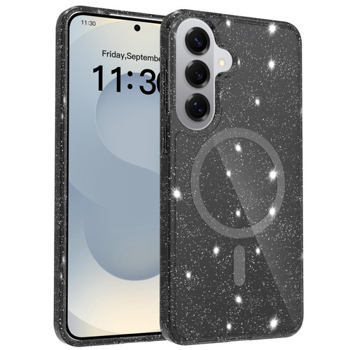 Samsung Galaxy S26+ Clear Glitter Magnetic PC Hybrid TPU Phone Case - Black