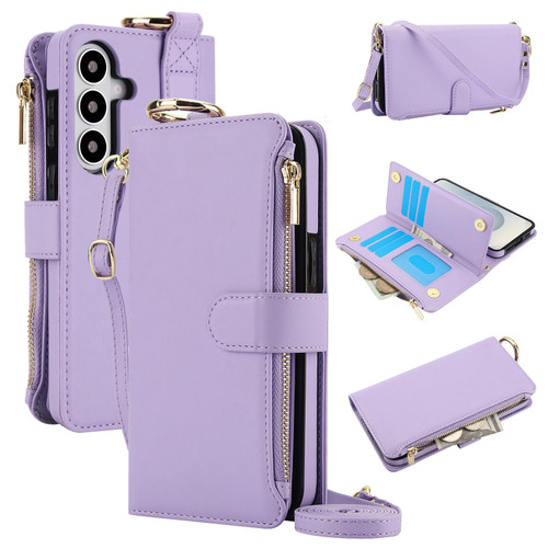 Samsung Galaxy S26+ Crossbody Ring Multifunctional Wallet Leather Phone Case - Purple