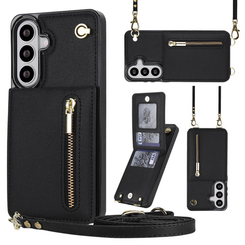 Samsung Galaxy S26+ Cross-body Zipper Square Phone Case with Holder - Black
