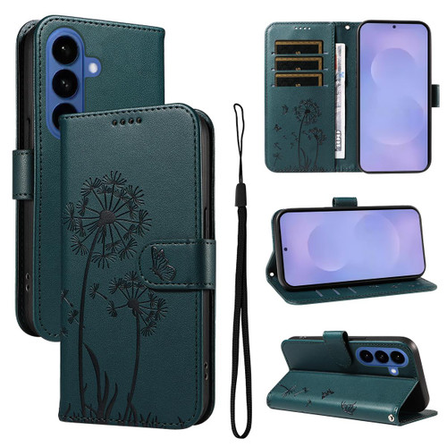 Samsung Galaxy S26+ Dandelion Embossed Pattern Flip Leather Phone Case - Blue