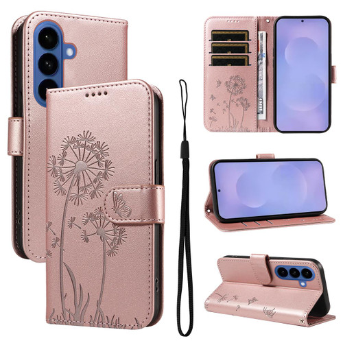 Samsung Galaxy S26+ Dandelion Embossed Pattern Flip Leather Phone Case - Rose Gold