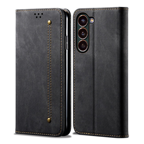 Samsung Galaxy S26+ Denim Texture Casual Style Horizontal Flip Leather Case - Black