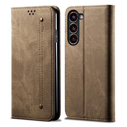 Samsung Galaxy S26+ Denim Texture Casual Style Horizontal Flip Leather Case - Khaki