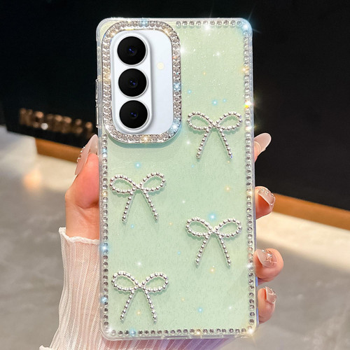 Samsung Galaxy S26+ Diamond Glitter Bow-knot Four-Corner Shockproof Phone Case - Light Green