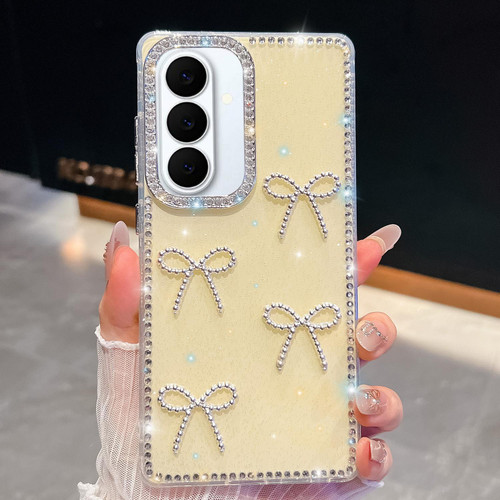 Samsung Galaxy S26+ Diamond Glitter Bow-knot Four-Corner Shockproof Phone Case - Light Yellow