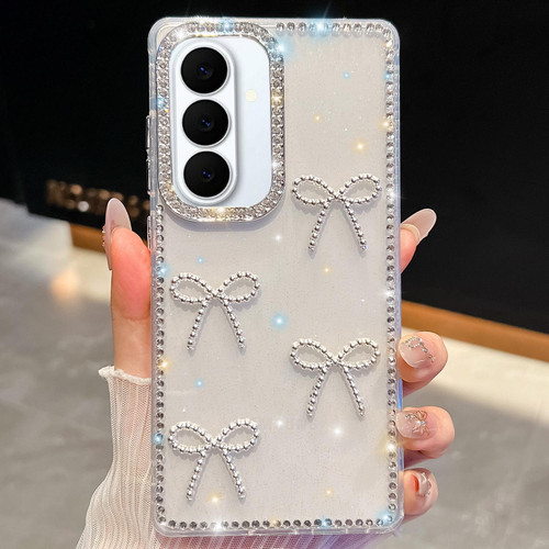 Samsung Galaxy S26+ Diamond Glitter Bow-knot Four-Corner Shockproof Phone Case - Transparent