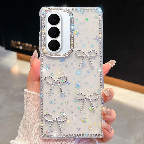 Samsung Galaxy S26+ Diamond Glitter Bow-knot Four-Corner Shockproof Phone Case - Transparent Stars