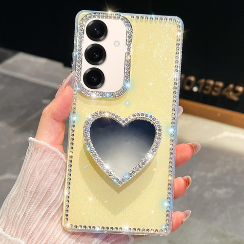 Samsung Galaxy S26+ Diamond Glitter Mirror Heart Holder Phone Case - Light Yellow