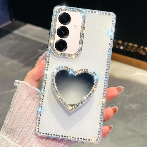 Samsung Galaxy S26+ Diamond Glitter Mirror Heart Holder Phone Case - White
