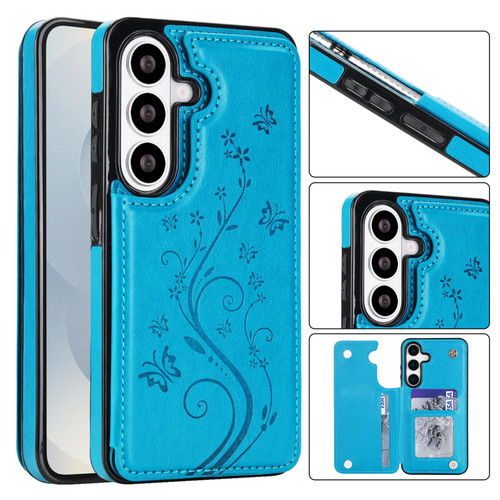 Samsung Galaxy S26+ Double Buckle Butterfly Embossing PU Phone Case - Blue