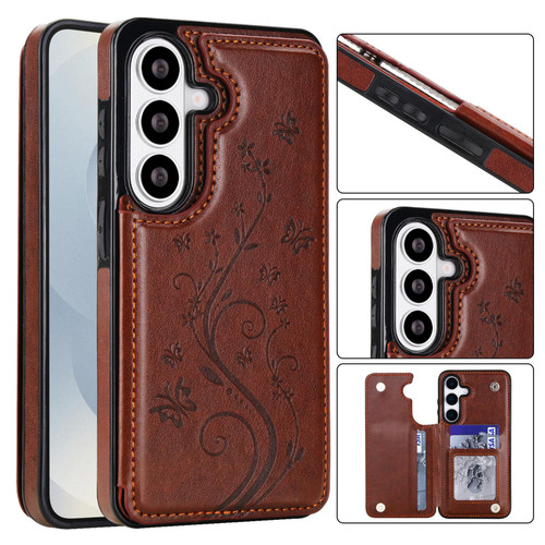 Samsung Galaxy S26+ Double Buckle Butterfly Embossing PU Phone Case - Brown