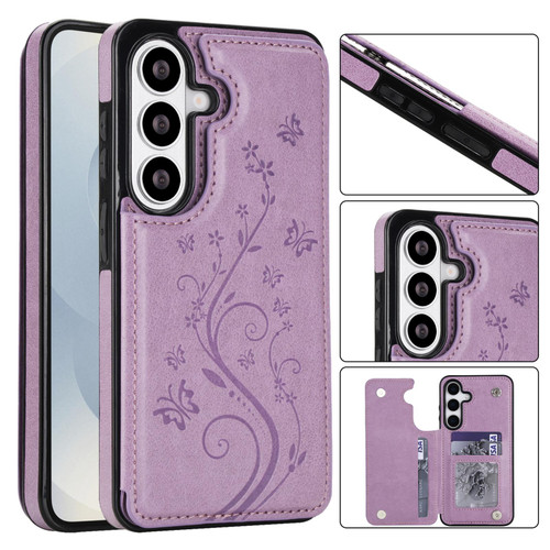 Samsung Galaxy S26+ Double Buckle Butterfly Embossing PU Phone Case - Purple