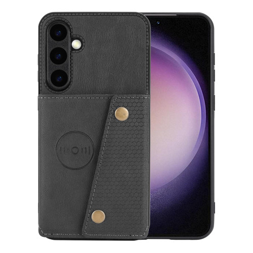 Samsung Galaxy S26+ Double Buckle Card Slots Magnetic Phone Case - Black