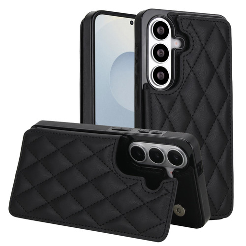 Samsung Galaxy S26+ Double Buckle Rhombic PU Leather Phone Case - Black