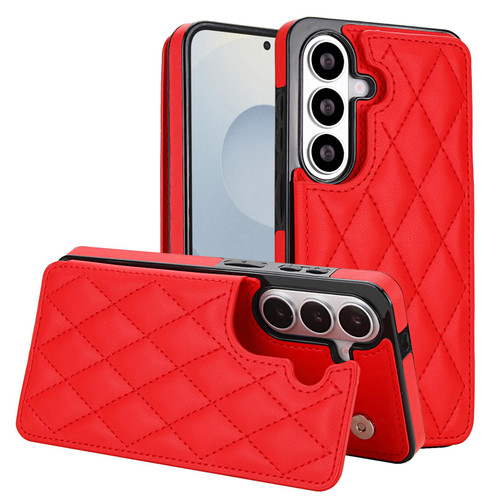 Samsung Galaxy S26+ Double Buckle Rhombic PU Leather Phone Case - Red