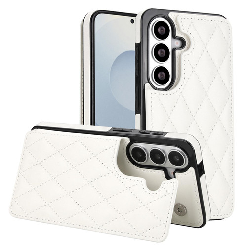 Samsung Galaxy S26+ Double Buckle Rhombic PU Leather Phone Case - White