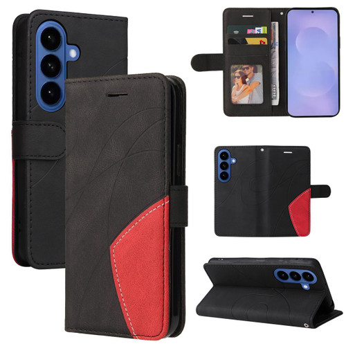 Samsung Galaxy S26+ Dual-color Splicing Flip Leather Phone Case - Black