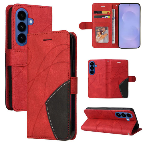 Samsung Galaxy S26+ Dual-color Splicing Flip Leather Phone Case - Red