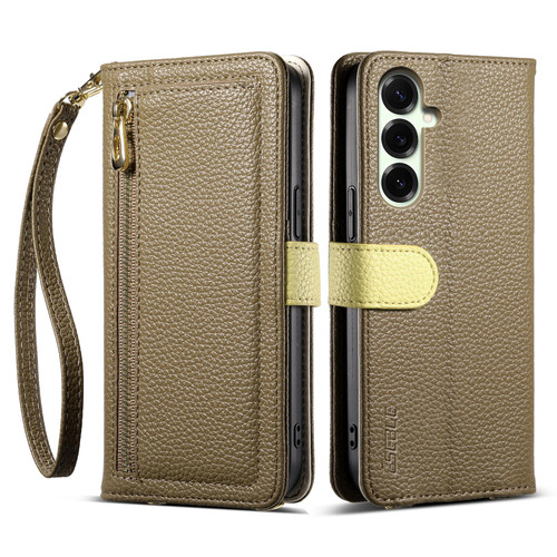 Samsung Galaxy S26+ ESEBLE E11 Colorful Litchi Pattern Zipper Wallet Leather Phone Case - Amber Brown