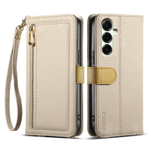 Samsung Galaxy S26+ ESEBLE E11 Colorful Litchi Pattern Zipper Wallet Leather Phone Case - Khaki