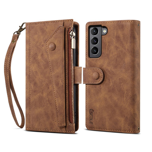 Samsung Galaxy S26+ ESEBLE Retro Frosted RFID Flip Leather Phone Case - Brown