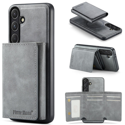 Samsung Galaxy S26+ Fierre Shann 2 in 1 Holder RFID Card Slot Wallet MagSafe Phone Case - Grey