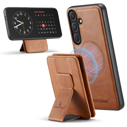 Samsung Galaxy S26+ Fierre Shann FS028 MagSafe RFID Card Holder Back Phone Case - Brown