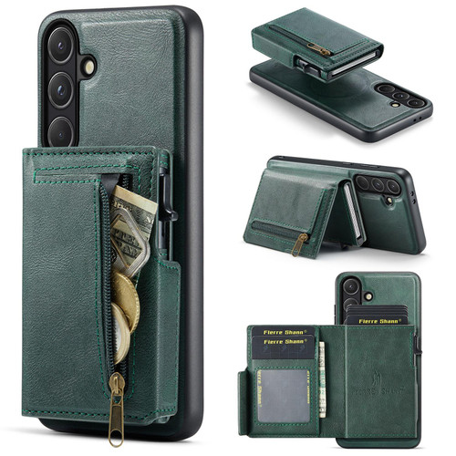 Samsung Galaxy S26+ Fierre Shann Oil Wax Vegan Leather Magnetic Card Holder Back Phone Case - Green
