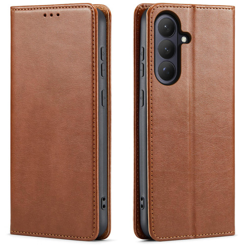 Samsung Galaxy S26+ Fierre Shann PU Genuine Leather Texture Phone Case - Brown