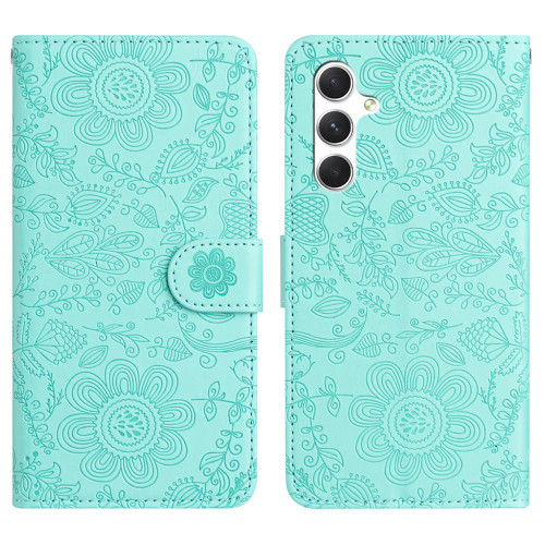Samsung Galaxy S26+ Floral Embossed Pattern Leather Phone Case - Light Green