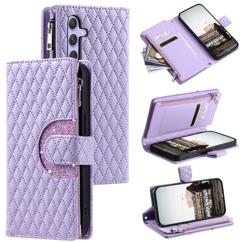 Samsung Galaxy S26+ Glitter Lattice Zipper Wallet Leather Phone Case - Purple