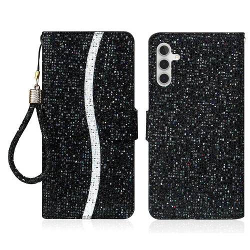 Samsung Galaxy S26+ Glitter Powder Filp Leather Phone Case - Black