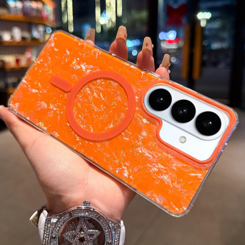 Samsung Galaxy S26+ Gold-plated Shell Texture Magnetic Phone Case - Orange