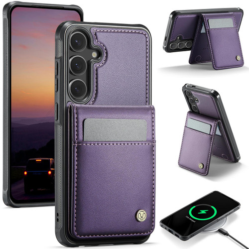 Samsung Galaxy S26+ JEEHOOD J06 British Style RFID MagSafe Card Bag PU Phone Case - Purple