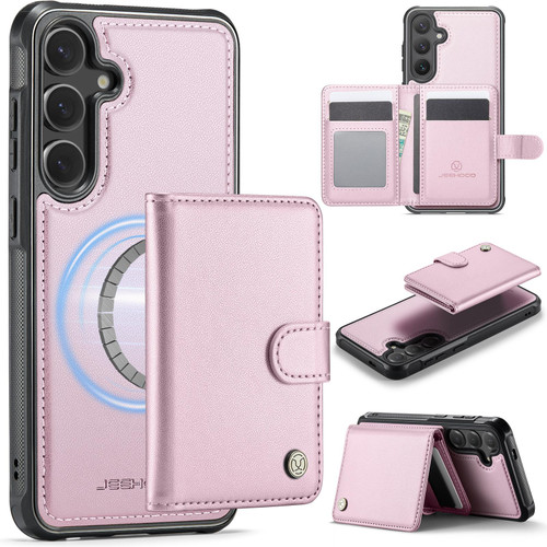 Samsung Galaxy S26+ JEEHOOD J09 Buckle Card Bag MagSafe Magnetic Style RFID Leather Phone Case - Pink