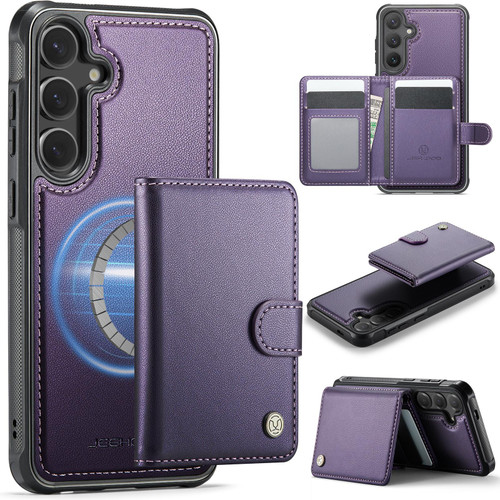 Samsung Galaxy S26+ JEEHOOD J09 Buckle Card Bag MagSafe Magnetic Style RFID Leather Phone Case - Purple
