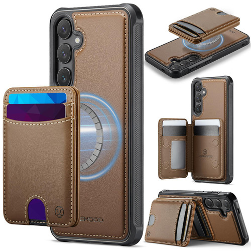 Samsung Galaxy S26+ JEEHOOD J10 Flip Card Bag MagSafe Split RFID Leather Phone Case - Brown