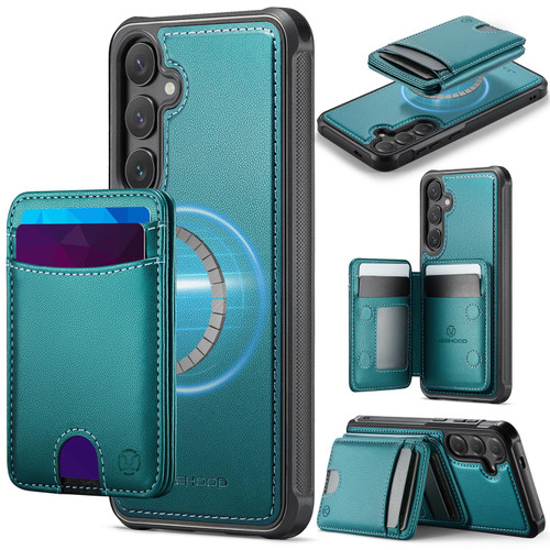 Samsung Galaxy S26+ JEEHOOD J10 Flip Card Bag MagSafe Split RFID Leather Phone Case - Green