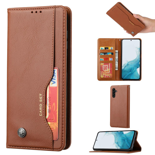 Samsung Galaxy S26+ Knead Skin Texture Flip Leather Phone Case - Brown