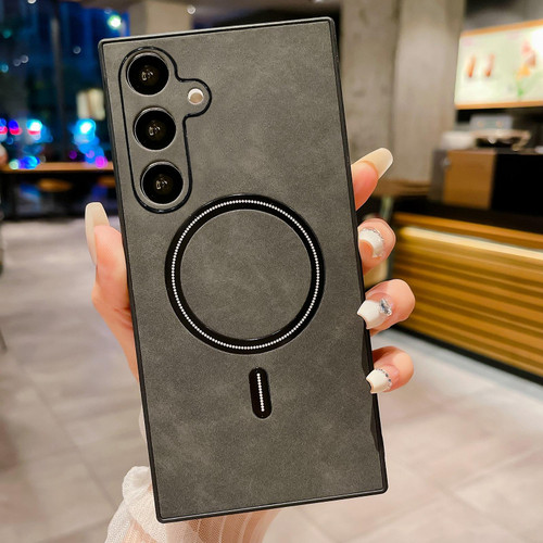 Samsung Galaxy S26+ Lambskin Faux Leather Magnetic Phone Case - Black