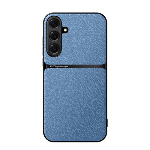 Samsung Galaxy S26+ Litchi Leather Magnetic Full Coverage Shockproof Phone Case - Blue
