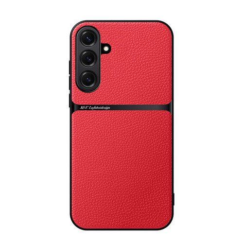 Samsung Galaxy S26+ Litchi Leather Magnetic Full Coverage Shockproof Phone Case - Red