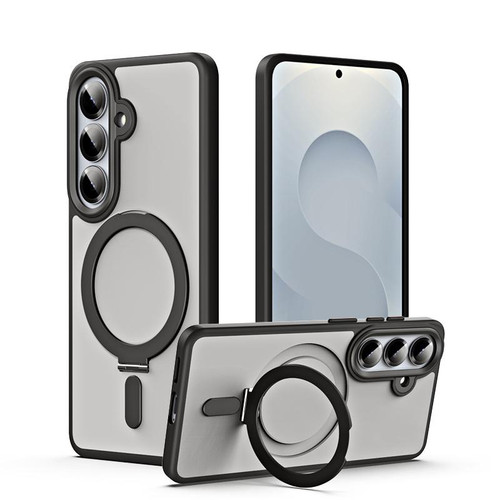 Samsung Galaxy S26+ MagSafe Airbag Shockproof Frosted Phone Case with Fold Holder - Black