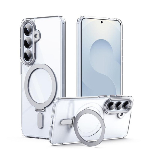 Samsung Galaxy S26+ MagSafe Airbag Shockproof Frosted Phone Case with Fold Holder - Silver