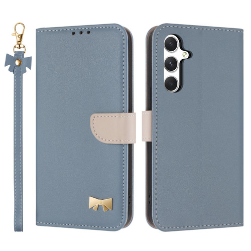Samsung Galaxy S26+ Metal Bow Leather Phone Case with Hand Strap - Light Blue